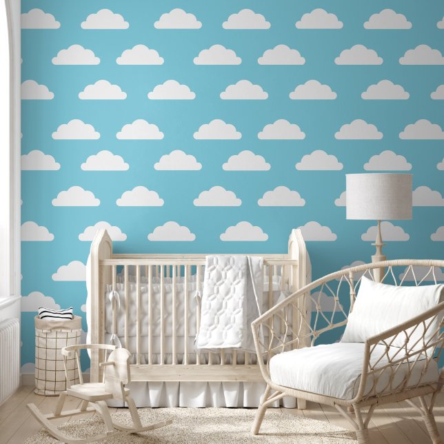 Niedliche Wolken - Blaues Kind oder Kinderzimmer Tapete (Kinder)