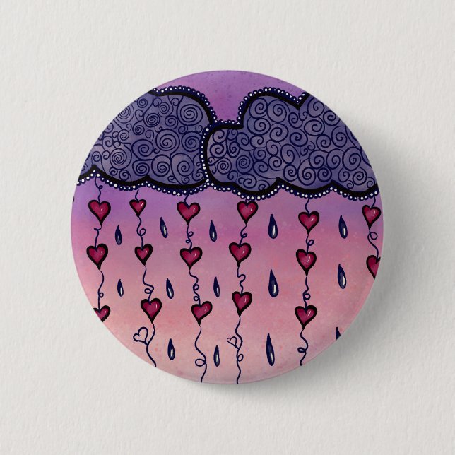 Niedliche Wolken, Herzen und Regentropfen Button (Vorderseite)