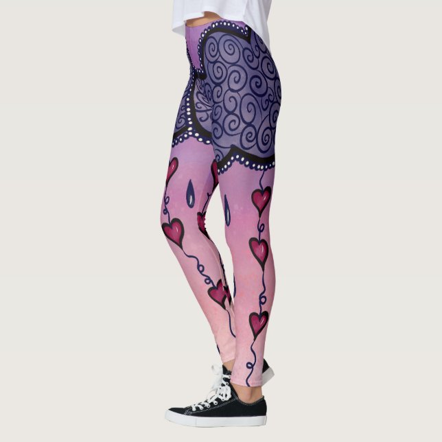 Niedliche Wolken, Herzen und Regentropfen Leggings (Links)