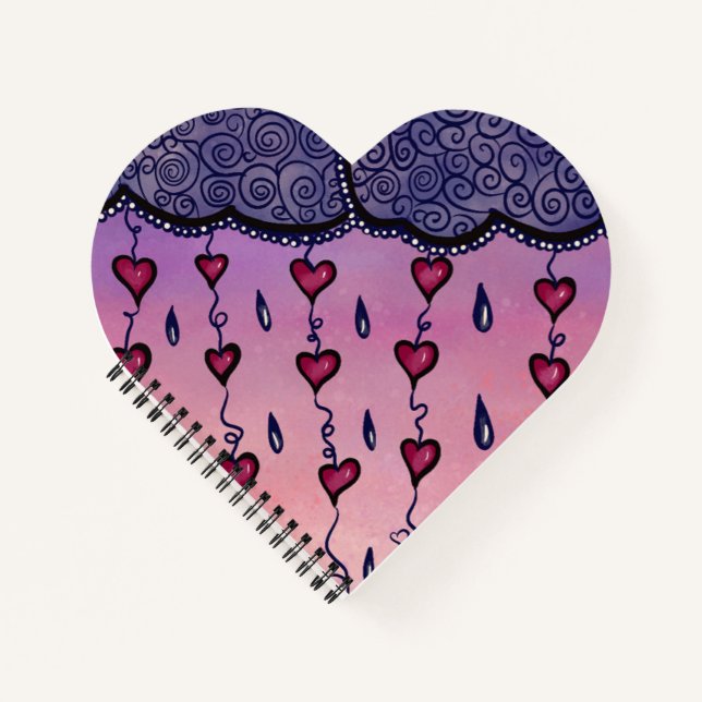 Niedliche Wolken, Herzen und Regentropfen Notizbuch (Vorderseite)