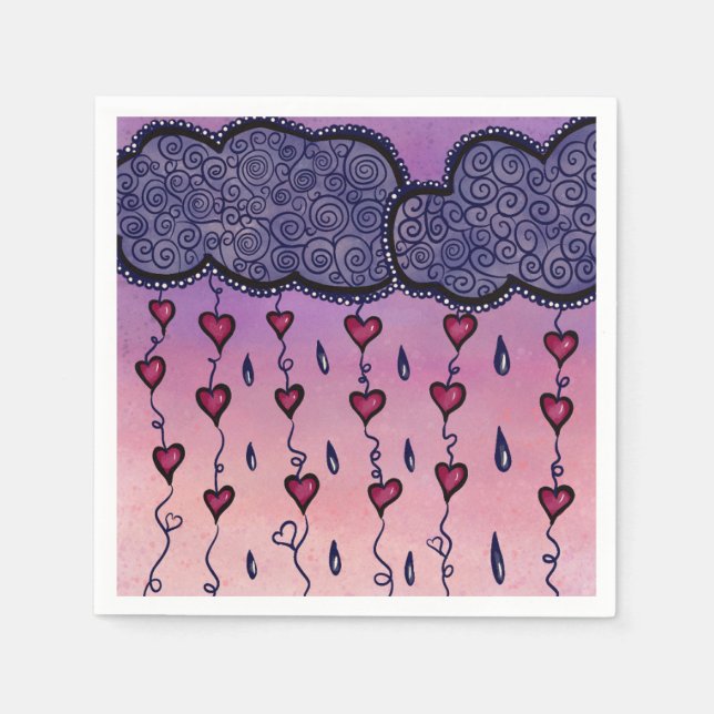 Niedliche Wolken, Herzen und Regentropfen Serviette (Vorderseite)