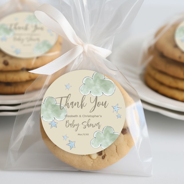 Niedliche Wolken Moon Stars Kinderdusche Neutraler Runder Aufkleber (Von Creator hochgeladen)