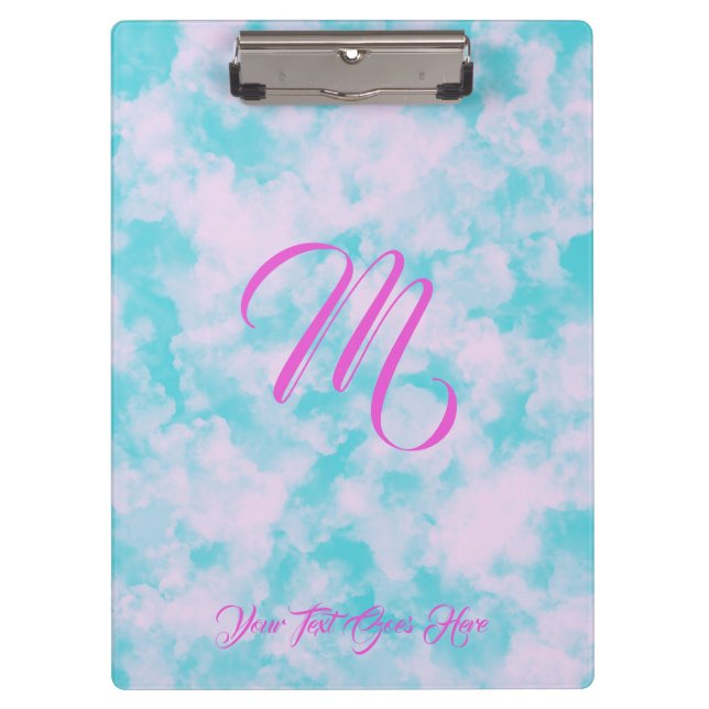Niedliche Wolken Rosa und Blaue Monogramm Klemmbrett (Vorderseite)
