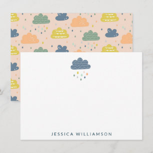 Niedliche Wolken und Raindrops Personalisierte Sta Dankeskarte