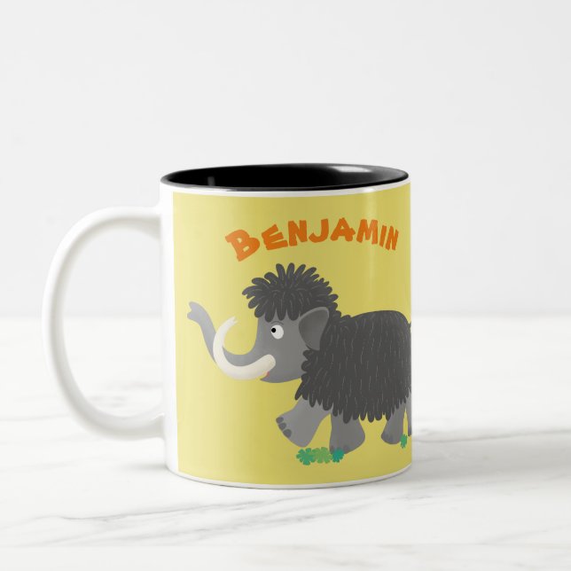 Niedliche Wollmammut-Cartoon-Abbildung Zweifarbige Tasse (Links)