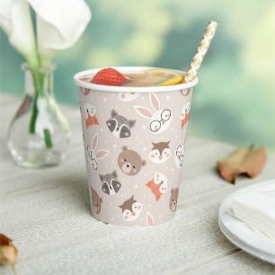 Niedliche Woodland Animal Kids Muster Geburtstagsp Pappbecher