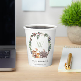 Niedliche Woodland Animal Leafy Wreath Baby Dusche Pappbecher