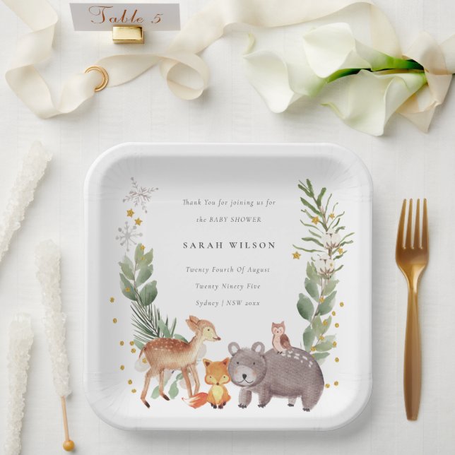 Niedliche Woodland Animal Leafy Wreath Baby Dusche Pappteller (Hochzeit)