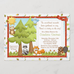 Niedliche Woodland Animals Kinderdusche Einladung