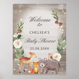 Niedliche Woodland Animals Kinderdusche Willkommen Poster