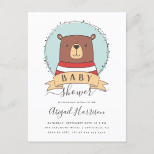 Niedliche Woodland Bärenjunge Babydusche Einladungspostkarte