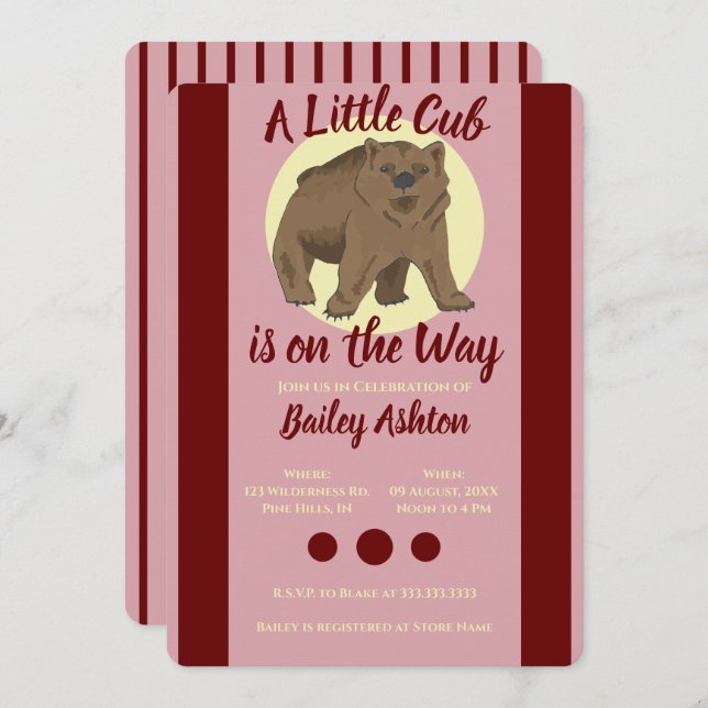 Niedliche Woodland Brown Bear Cub Babydusche Einladung (Vorne/Hinten)