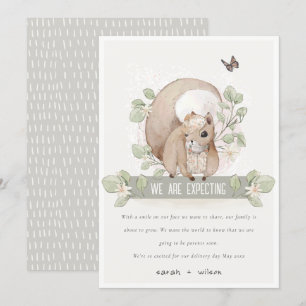 Niedliche Woodland Floral Squirrel Baby Ankündigun Einladung