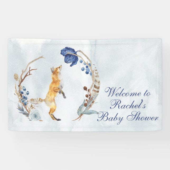 Niedliche Woodland Fox Aquarell Blütendusche Banner (Horizontal)