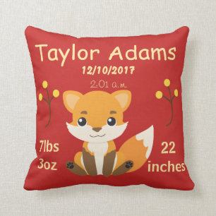 Niedliche Woodland Fox Baby Geburtserklärung Kissen