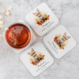 Niedliche Woodland Fox Fall Babydusche Rechteckiger Pappuntersetzer