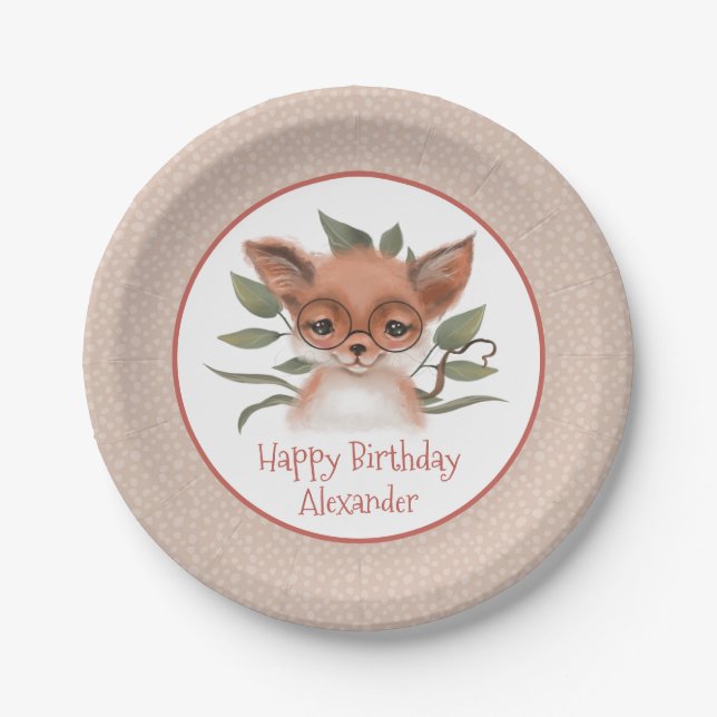 Niedliche Woodland Fox-Kindergeburtsparty Pappteller (Vorderseite)