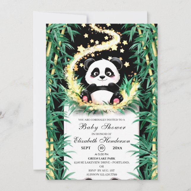 Niedliche Woodland Panda Kinderdusche Einladung (Vorderseite)