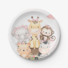 Niedliche Woodland Safari Tiere Girl Babydusche Pappteller