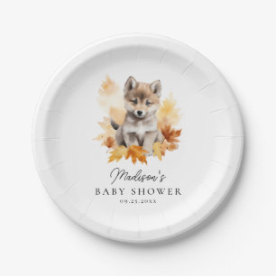 Niedliche Woodland Wolf Pup Fall Babydusche Pappteller