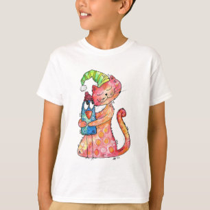Niedliche wunderliche Katze liebt Vogel  T-Shirt