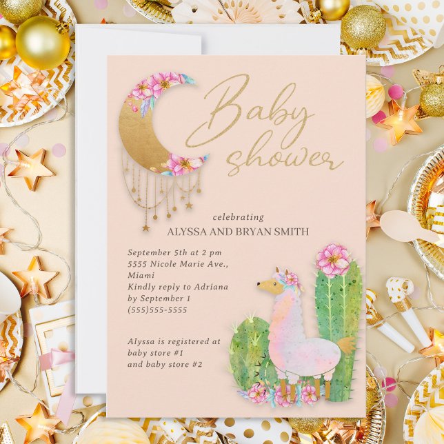 Niedliche Wüste Boho Chic Cactus Llama Baby Shower Einladung (Von Creator hochgeladen)