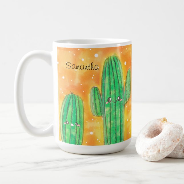 Niedliche Wüstenkaktus Kaffeetasse (Mit Donut)