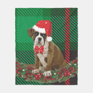 Niedliche Xmas Hunde Weihnachtsmannmütze Grün Kari Fleecedecke