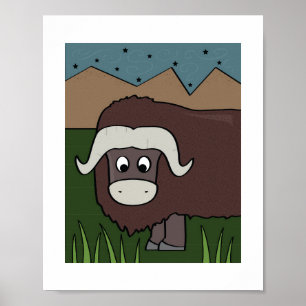 Niedliche Yak Illustration - Farm & Mountain Anima Poster