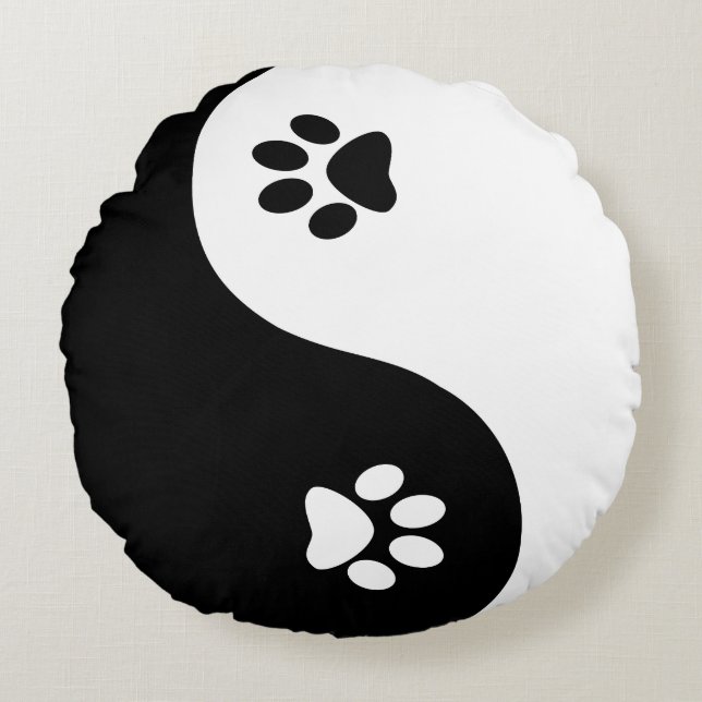Niedliche Yin Yang Tatzenrundes Throw-Kissen Rundes Kissen (Vorderseite)