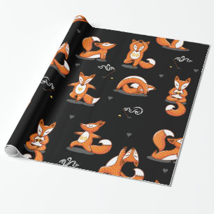 niedliche Yogafüchse, schwarz Geschenkpapier