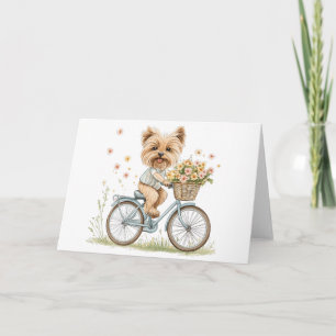Niedliche Yorkie Dog Biking Spring Blumen Karte