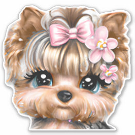 Niedliche Yorkie mit rosa Bow Aufkleber