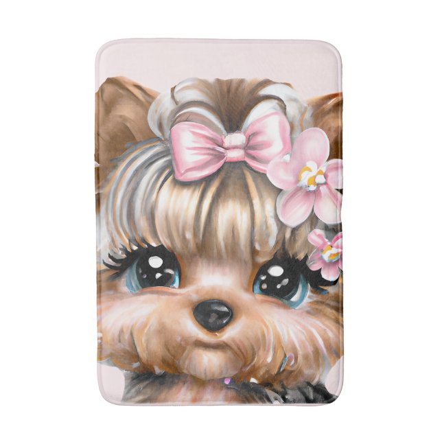 Niedliche Yorkie mit rosa Bow Badematte (Vorderseite Vertikal)