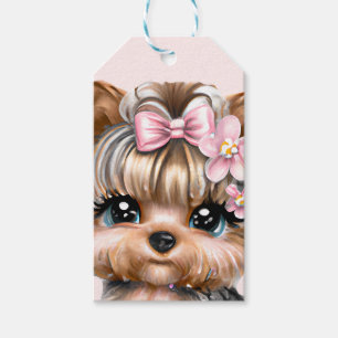 Niedliche Yorkie mit rosa Bow Geschenkanhänger