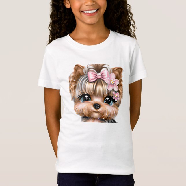 Niedliche Yorkie mit rosa Bow T-Shirt (Vorderseite)