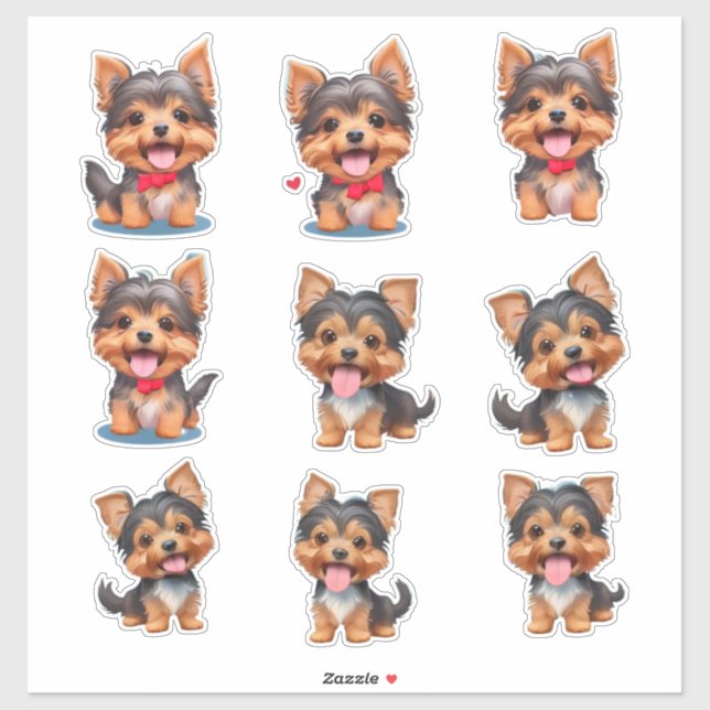 Niedliche Yorkie-Welpen lachen Clip-Art-Aufkleber Aufkleber (Blatt)