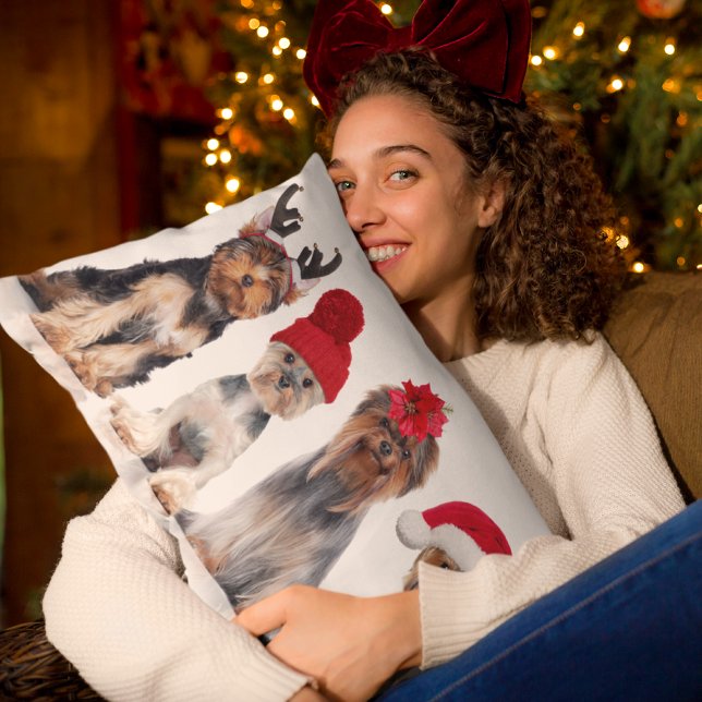 Niedliche Yorkshire Terrier Hunde mit Weihnachtsli Lendenkissen (Von Creator hochgeladen)