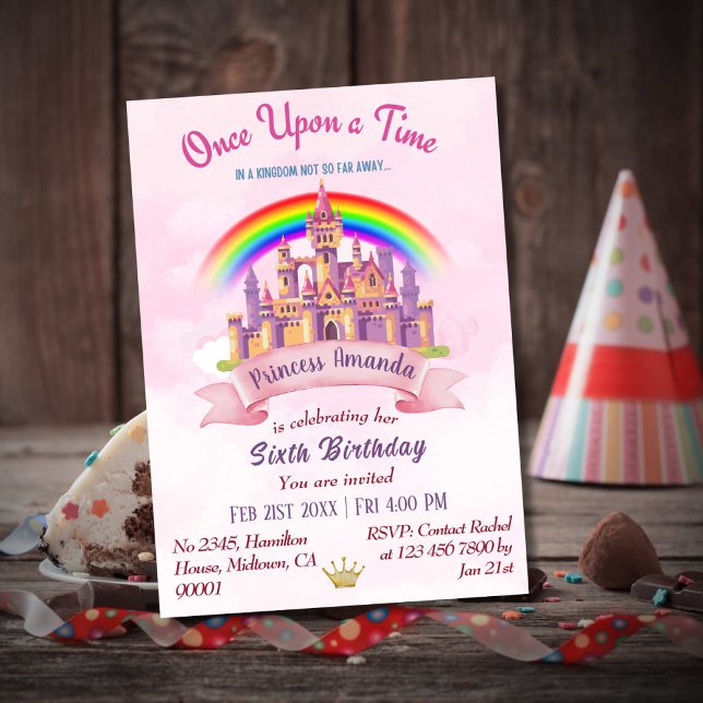 Niedliche Zauberburg Regenbogenprinzessin 6. Gebur Einladung (Von Creator hochgeladen)