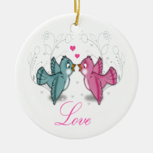 Niedliche zauberhafte Liebesvögel Rosa blaue Wirbe Keramikornament