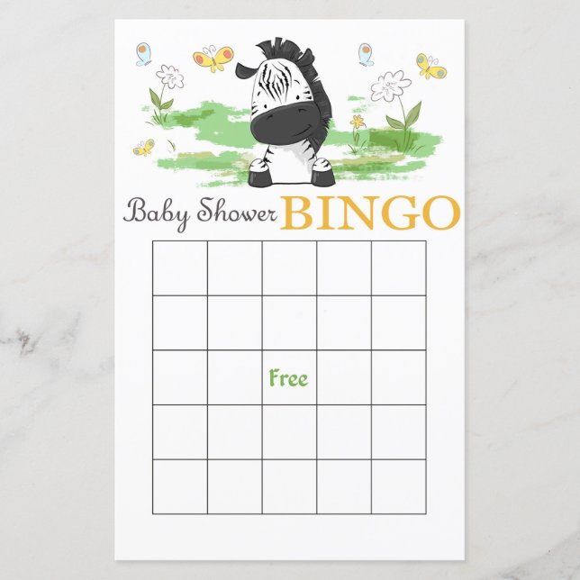 Niedliche Zebra Baby Dusche Bingcard (Vorderseite)