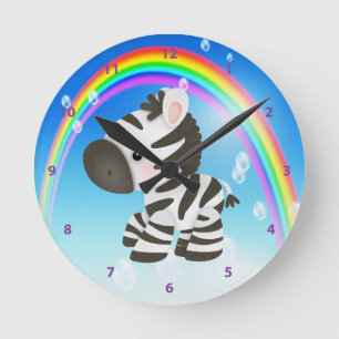 Niedliche Zebra-u. Regenbogen-Uhr Runde Wanduhr