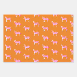 Niedliche Zebras-Farbdrucke Fett Limon rosa Geschenkpapier Set