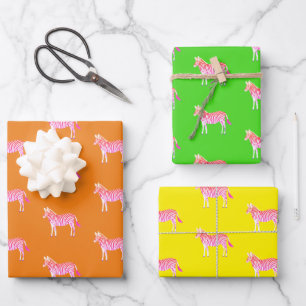 Niedliche Zebras-Farbdrucke Fett Limon rosa Geschenkpapier Set