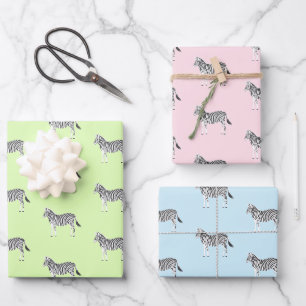 Niedliche Zebras-Farbnuancen Geschenkpapier Set