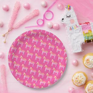 Niedliche Zebras Pink Babydusche Pappteller