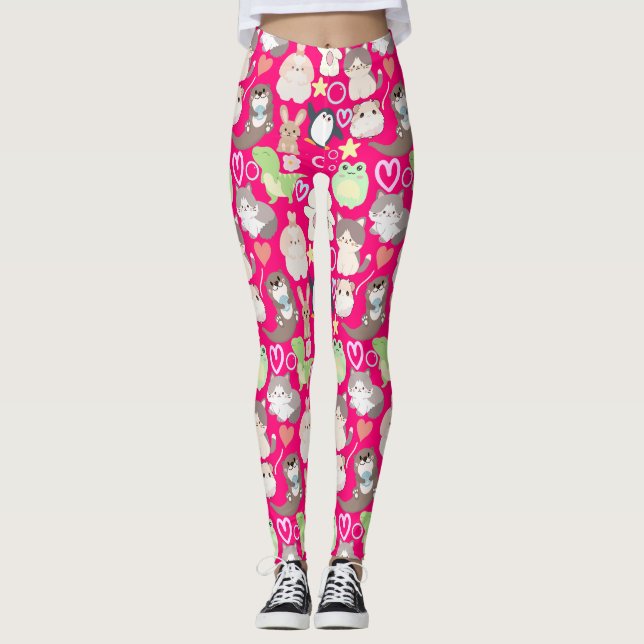 Niedliche Zeichenketten Muster B Pink BG Leggings (Vorderseite)
