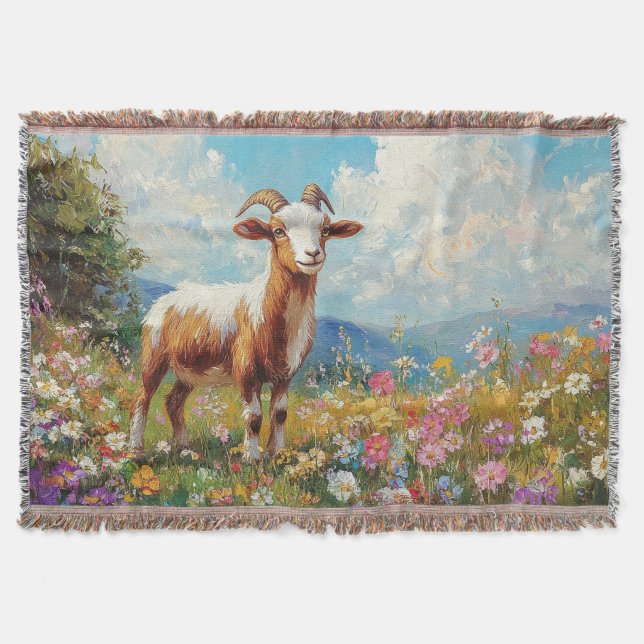 Niedliche Ziege farbenfrohe Wildblume Wiese Decke (Vorderseite)