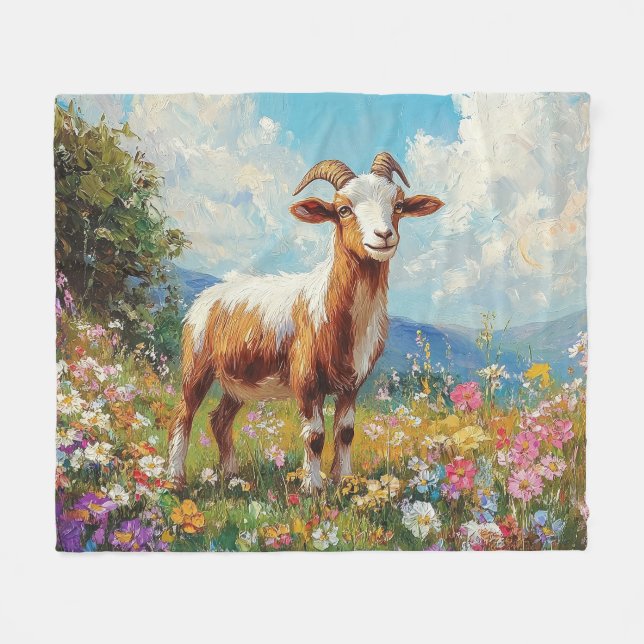 Niedliche Ziege farbenfrohe Wildblume Wiese Fleecedecke (Vorderseite (Horizontal))