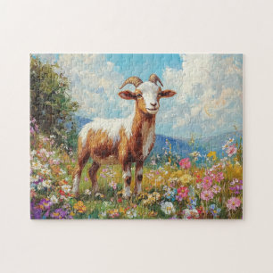 Niedliche Ziege farbenfrohe Wildblume Wiese Puzzle